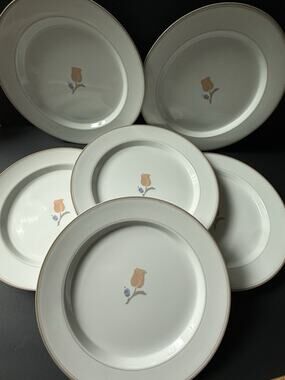Dansk Trivoli Plate La Tulipe Taupe Tulip 10” Dinner Plate Set (6) Cottagecore